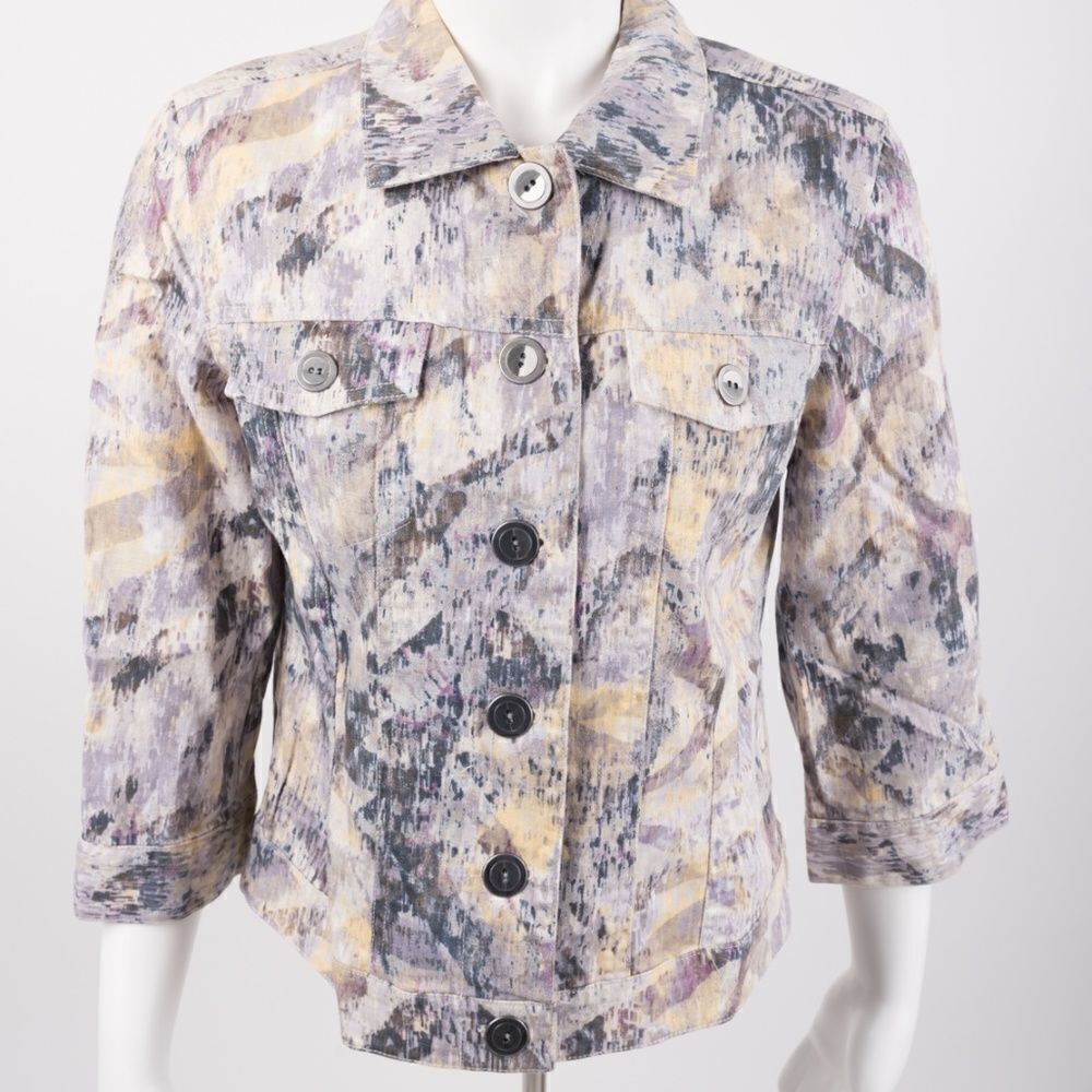 Chico's Women's Jacket Watercolor Linen Blue Small